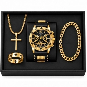Set Cadou Bărbați 4 Piese cu Ceas SI Accesorii