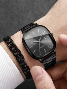 Set Cadou Bărbați Ceas Negru Elegant + Brățară Modernă