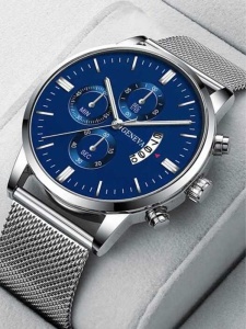 Ceas Bărbați Elegant Albastru cu Brățară Metalică