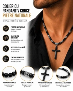 Colier Bărbați cu Pandantiv Cruce – Pietre Naturale