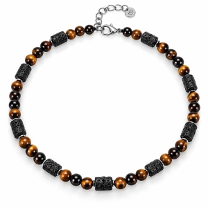 Colier Bărbați Tiger Eye & Lava Rock - Cadou Elegant
