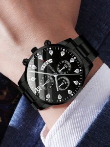 Set Cadou Bărbați 4 Piese – Ceas + Brățară + Lanț + Inel – Accesorii Negre Premium - Img 2