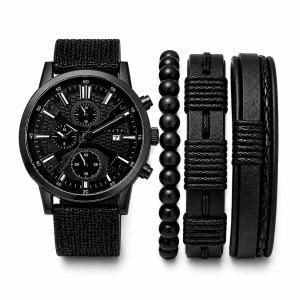 Set Cadou Bărbați cu Ceas și 3 Brățări Negre