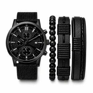 Set Cadou Bărbați cu Ceas și 3 Brățări Negre