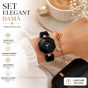 Set feminin elegant cu ceas negru și brățară