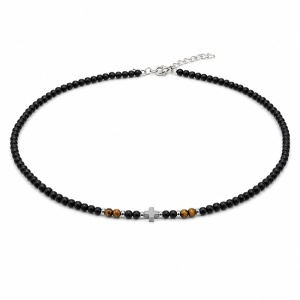 Colier Bărbați cu Cruce, Pietre Naturale - Design Elegant