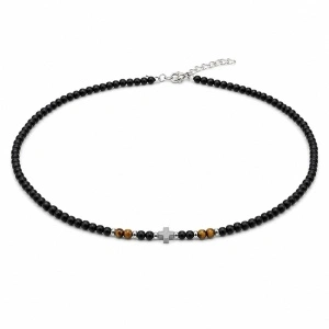Colier Bărbați cu Cruce, Pietre Naturale - Design Elegant