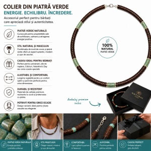 Colier Bărbați cu Pietre Naturale si lemn de cocos