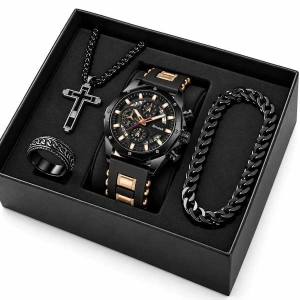 Set Bărbați Premium – Ceas, Colier cu Cruce, Brățară și Inel