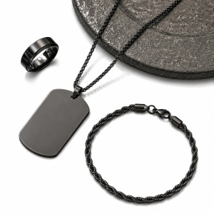 Set Bijuterii Bărbați Inox – Colier Dog Tag, Brățară și Inel