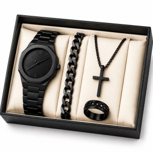 Set Cadou Premium Bărbați – Ceas, Brățară, Colier cu Cruce și Inel