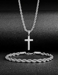SET Colier Cruce și Brățară Bărbați