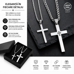 Set 2 Coliere Bărbați cu Cruce – Inox și Zirconia n25