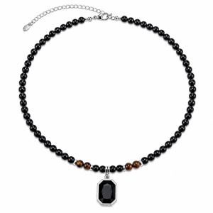Set Bijuterii Bărbați – Colier + Brățări cu Mărgele Negre - Img 5