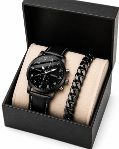 Set cadou bărbați ceas quartz cu curea piele