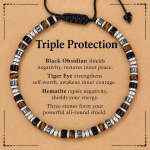 Brățară Bărbătească din Obsidian și Hematite - Șnur Reglabil, Design Elegant