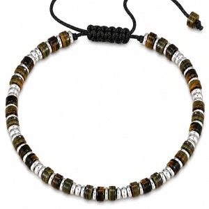 Brățară Bărbați Blue Tiger Eye din Pietre Naturale și Șnur