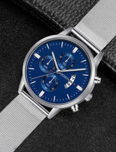 Ceas Bărbați Elegant Albastru cu Brățară Metalică