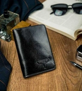 Portcard negru din piele