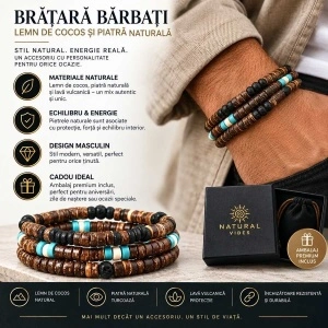 Set Brățări Bărbați din Cocos și Lava Rock