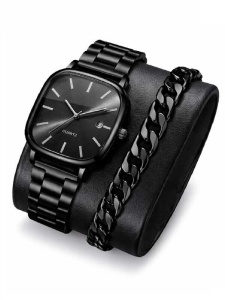 Set Cadou Bărbați Ceas Negru Elegant + Brățară Modernă