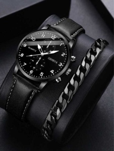 Set cadou bărbați ceas quartz cu curea piele