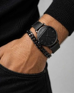 Set ceas bărbați inox negru + brățară