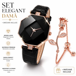 Set feminin elegant cu ceas negru și brățară