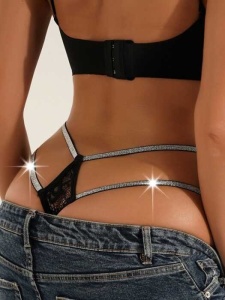 Chilot Damă Sexy Negru cu Strasuri
