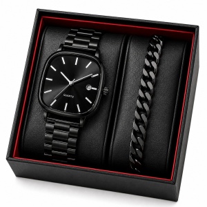 Set Cadou Bărbați Ceas Negru Elegant + Brățară Modernă