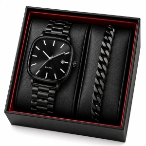 Set Cadou Bărbați Ceas Negru Elegant + Brățară Modernă