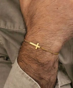 Brățară Bărbați Cruce Aurie Minimalistă