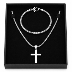 Set Bijuterii Bărbați din Inox – Colier Cruce + Brățară