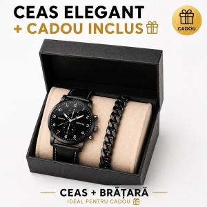 Set cadou bărbați ceas quartz cu curea piele