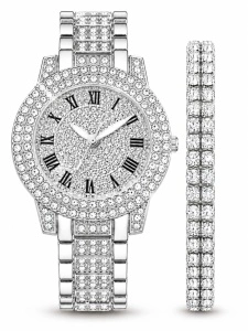 Set Ceas Damă Elegant cu Brățară Cristale