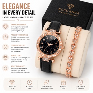 Set ceas damă rose gold cu brățară strălucitoare