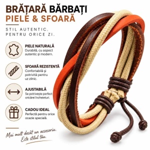 Bratara ajustabila din piele si sfoara s09
