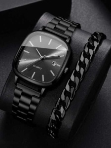 Set Cadou Bărbați Ceas Negru Elegant + Brățară Modernă