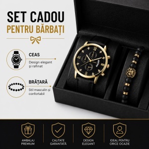 Set Ceas Auriu Bărbați + Brățară - Img 2