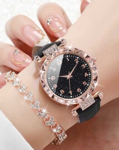 Set ceas damă rose gold cu brățară strălucitoare
