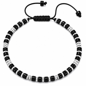 Brățară Bărbătească din Obsidian – Mărgele Naturale, Șnur Reglabil