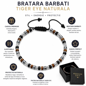 Brățară Bărbătească din Obsidian și Hematite