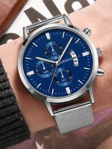 Ceas Bărbați Elegant Albastru cu Brățară Metalică