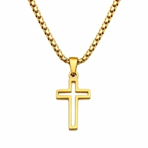 Colier Bărbați cu Cruce, Placat cu Aur 18K - Inox
