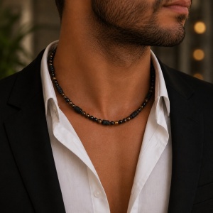 Colier Bărbați Tiger Eye & Lava Rock N12