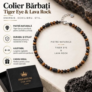 Colier Bărbați Tiger Eye & Lava Rock