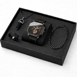 Set Cadou Bărbați Ceas Quartz Negru