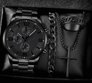 Set cadou ceas negru cu accesorii
