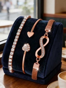 Set Cadou Damă Ceas Rose Gold cu Cristale