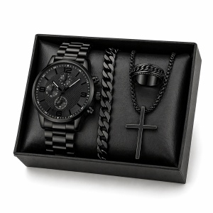Set Cadou Premium Bărbați cu Ceas, Brățară și Colier Inox Negru